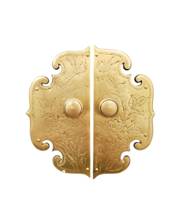Poignée de porte en laiton massif de luxe, paire avec gravure florale artisanale, finition or antique, poignée décorative pour portes principales - Product Image 1