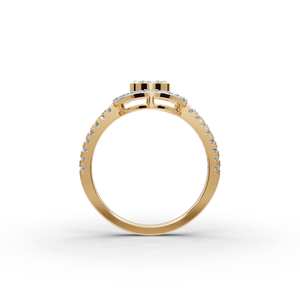 Anillo de compromiso o promesa con halo redondo de diamantes cultivados en laboratorio, zafiro rosa talla marquesa y patrón geométrico. - Product Image 2