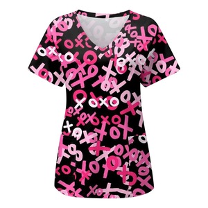 Love 3D Print Tricoté Scrubs Uniformes Médicaux Unisexe V-Neck Tee Nursing Dental Hospital Use - Product Image 2