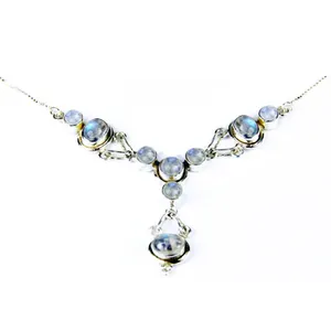 Women's 925 <b>Silver</b> Moonstone <b>Necklace</b> 14K Gold <b>Rose</b> Gold Rhodium Plated Geometric Pattern Diamond Pearl Set Gemstone Gift - Product Image 2