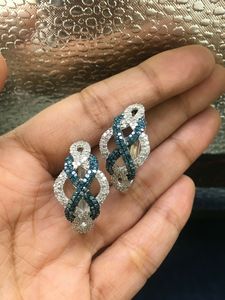 ต่างหูห่วง925เงินทรงกลมสีขาวฟ้าเพชรธรรมชาติอินฟินิตี้2.01 CTS - Product Image 3