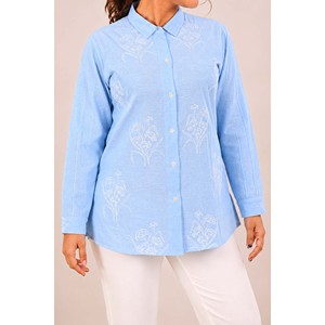 Mehrzadi Jahanara Blusa de Punto Holgada para Mujer, Azul, con Bordado Floral, Estilo Bohemio Casual de Primavera, Talla XL - Product Image 2