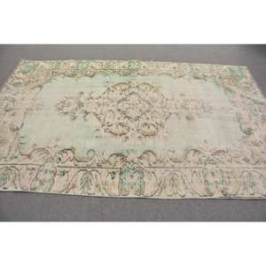 Tapis Turc Vintage 5.4X8.9 pieds Bleu Beige Patchwork Design Laine Matériau Plat Tissage Technique pour Salon Décor 4m Largeur - Product Image 3