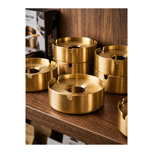 Gold Plated Stainless Steel <b>Ashtray</b> with Windproof Lid Modern Design 10 cm Cigarette <b>Ashtray</b> - Product Image 1