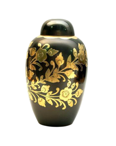 Urne funéraire de style européen en laiton noir à motifs floraux, écologique, durable, capacité de 220 pouces cubes, pour inhumation - Product Image 1