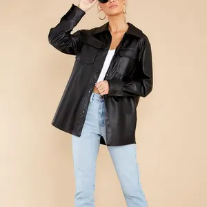 Offre spéciale Veste parka en cuir pour femme Veste motard à fermeture éclair de grande taille Vestes et manteaux pour femme - Product Image 5