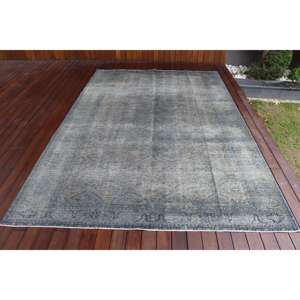 Tapis vintage 6,4 x 9,4 pieds, grand tapis turc, tapis gris uni - Product Image 1