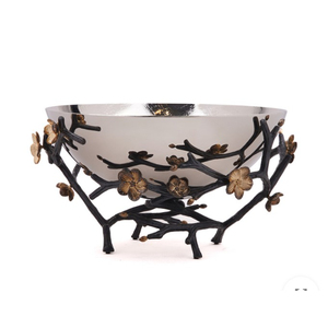 Bol de service à salade en métal de qualité supérieure Bol décoratif en métal doré de style moderne avec branches de fleurs au meilleur prix - Product Image 6