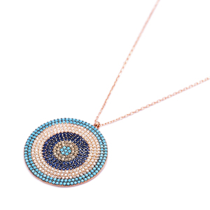 Oeil Rond Conception Zircon Pierre Charme Pendentif Turc Fabriqué À La Main En Gros 925 Argent Sterling Bijoux - Product Image 1