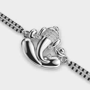 Pulsera Divina Ganesha Mangal Sutra con Diamantes Cultivados en Laboratorio, Chapada en Rodio sobre Plata de Ley 925 para Mujer - Product Image 2