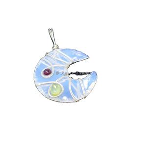 Collar de cristal curativo con piedras preciosas naturales, colgante de alambre hecho a mano con piedras preciosas curativas, Ópalo rosa, luna - Product Image 6