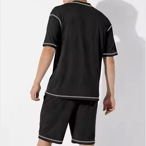 Chándal de algodón 100% de alta calidad personalizado parche bordado de gran tamaño conjuntos de 2 piezas Conjunto de camiseta y pantalones cortos para hombre - Product Image 4