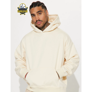 Best Quality Cordless Heavy-Duty <b>Men's</b> Winter Hooded <b>Pullover</b> Thick Cotton Custom Logo Drop Shoulder-Plain Dyed 100% Cotton - Product Image 5