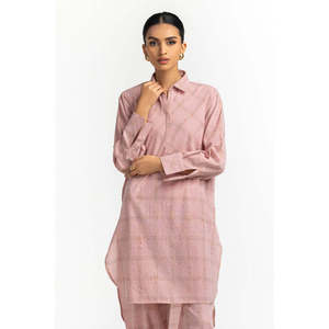 Ensemble coordonné teint en fil IPST-44613 100% Coton Rose Coupe décontractée pour femme Tenue de travail Été - Product Image 2