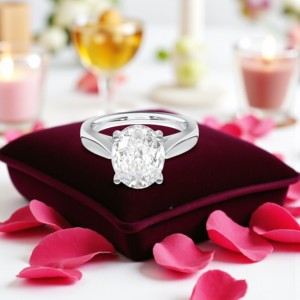 Bague de fiançailles en diamant taille ovale de laboratoire E-F/VSS-VS de 1.00 carats fabriquée à la main en or massif 10K/14K/18K - Product Image 6