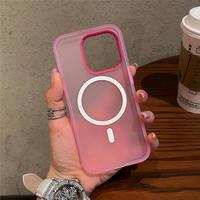 Coque de Téléphone Transparente Mat Magnétique à Chargement Sans Fil Effet Bonbon pour iPhone 16 15 17 Pro Max 14 Plus, Étui Rigide Antichoc