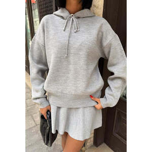 Women's Hooded and Skirted Knit Set 10224 Collection Comfortable <b>Sweater</b> <b>Skirts</b> - Product Image 1