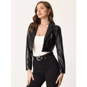 Vestes en cuir PU pour femmes, col à revers à un bouton - Product Image 2