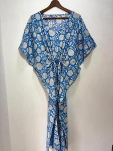 ชุดเดรสผ้าคอตตอนพิมพ์ลายสไตล์อินเดียน้ำหนักเบาใส่สบายชุดชายหาดชุดคลุมยาวถึงพื้นเอวธรรมชาติ - Product Image 3