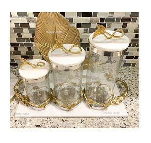 <b>Set</b> of 3 Different Sizes Sweets <b>Canister</b> Round Shape Glass Sweets Box With Marble Lid at Cheapest Price - Product Image 6