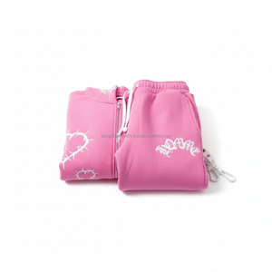 Ensemble sweat à capuche et pantalon évasé personnalisé avec logo brodé ou appliqué, style streetwear, délavé à l'acide, coupe oversize, 100% coton, par fabricant OEM - Product Image 6