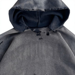 เสื้อฮู้ดดี้แฟชั่นผู้ชายทรงโอเวอร์ไซส์ ล้างสีแบบแอซิด ทำสีซีดแบบดิสเทรส สไตล์สตรีทแวร์ ผลิตตามสั่ง ผ้าคอตตอนหวี 100% คุณภาพสูง เนื้อผ้าหนา - Product Image 3