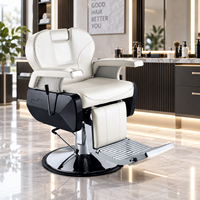 Fauteuil de Barbier Hydraulique Professionnel Blanc en Cuir PVC Inclinable avec Repose-Pieds pour Salon de Coiffure Moderne