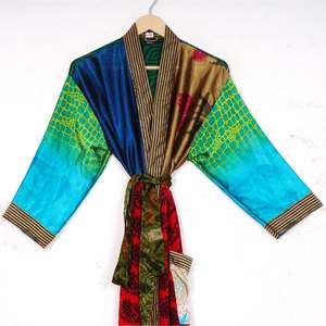 Free Size Vintage Floral <b>Silk</b> <b>Kimono</b> Robe Women's Sleepwear for Warm Weather for Beach Wear in Summer - Product Image 5