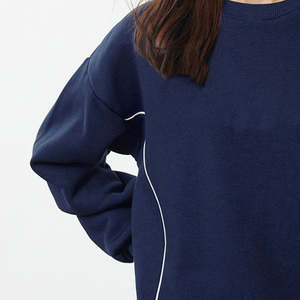 OEM Customized Oversized Fit Comfort <b>Fleece</b> Long Sleeve Winter Sweatshirt <b>Navy</b> Blue Crew Neck Breathable Quick Dry sweatshirt - Product Image 2