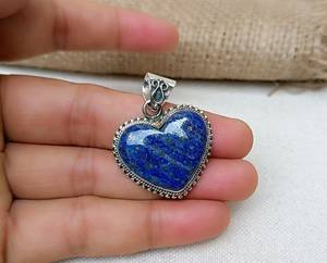 Cabujón de corazón de lapislázuli Natural, colgante de diseñador Chapado en plata de ley 925 sólida, joyería al por mayor para mujer, novedad - Product Image 1