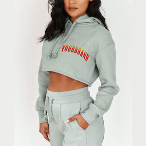 Custom logo Design Print High Quality Cropped Hoodie Wholesale Embossed Puff Print Crop Top cotton blended Women <b>Hoodies</b> - Product Image 1