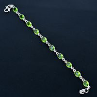 Pulsera Ajustable de Plata de Ley 925 con Piedra Preciosa de Peridoto, Cadena Fina Clásica y Pulsera de Eslabones, Regalo para Fiestas