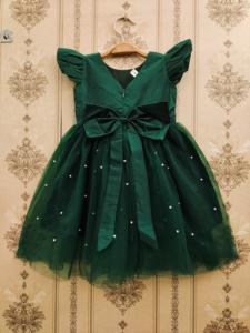 Vestido de Fiesta para Niñas Shoryam Fashion, Verde, Completamente Cosido, con Corpiño de Satén Sólido, Falda de Tul con Detalles de Perlas, Largo hasta la Rodilla - Product Image 2