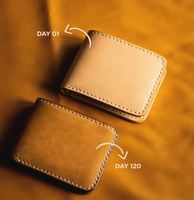 Dompet Kulit Samak Nabati Alami, Dompet Bifold, Buatan Tangan, Full Grain, Kulit Asli, Mentah, Sayuran Tan, Sayuran Kecoklatan, Tahan Lama