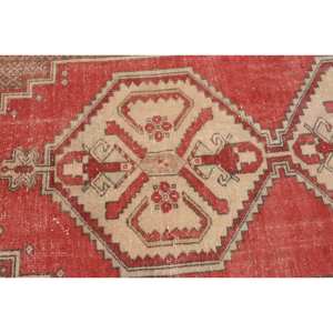 พรมตุรกี38x87ฟุตแนววินเทจสีแดง & สีเบจพรมเย็บปะติดปะต่อกันแบบแบนถักทอสำหรับตกแต่งห้องนั่งเล่นผ้าขนสัตว์วัสดุ PP ด้านหลังเป็นยาง - Product Image 5