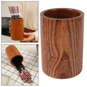 Porte-ustensiles multifonctionnel moderne en bois massif, support à couverts cylindrique, finition naturelle, organisateur de comptoir de cuisine - Product Image 6