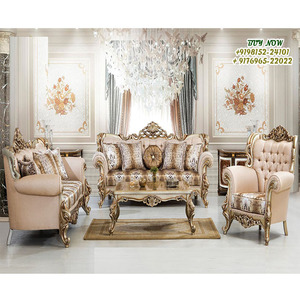 Juego de sofá dorado tallado a mano de estilo clásico, juego de sofá real de 7 plazas de diseño tradicional, juego de sofá táctil europeo, sala de estar de lujo en EE. UU. - Product Image 1