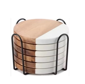 Rustic Walnut Wood Coasters <b>Set</b> Crafted from Premium Acacia Wood with Smooth Wooden Finish for Hot and Cold <b>Beverage</b> <b>Serving</b> - Product Image 3