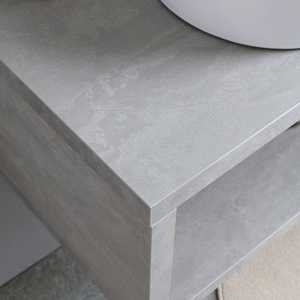 Mobile Bagno Rettangolare Minimalista da Parete in Cemento da 100CM con Lavabo Rotondo Bianco Kos Integrato - Product Image 4