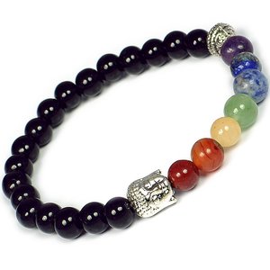 Pulsera de Cabeza de Buda de Ónix Negro con 7 Chakras - Brazalete de Combinación de Cristales Curativos - Product Image 2