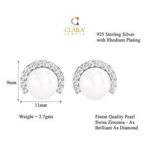 NOVAMART Fine 925 Sterling Silver Real Pearl Stud Riko <b>Earrings</b> Rhodium Plated for Swiss Zirconia Screw <b>Back</b> Design Gift Women G - Product Image 6