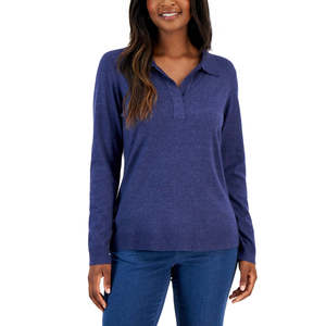 Maglione Polo Casual da Donna Karen Scott in Stile Coreano, in Peluche Traspirante Blu XX-Large per Inverno Autunno con Bottoni Frontali e Logo - Product Image 1