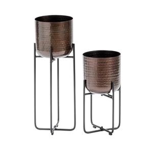 Ensemble classique de supports à plantes de style ancien italien de ton cuivre antique avec pot de jardin entièrement martelé Support de pot fabriqué à la main - Product Image 1