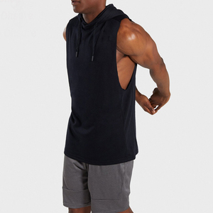 Vente en gros OEM personnalisé hommes pulls à capuche sans manches 100% coton vêtements de sport pour le sport Fitness brodé couleur unie chaud hiver - Product Image 4