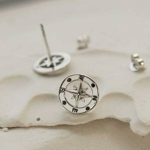 Sterling <b>Silver</b> Compass <b>Drop</b> <b>Earrings</b> Symbolic Design for Direction and Adventure-for Weddings and Parties - Product Image 2