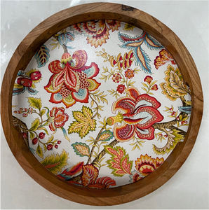 Plateau de service imprimé floral en bois avec poignée coupe émail de forme ronde coting plateau de service aspect brillant - Product Image 1