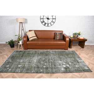 Tapis turc vintage 4,6 x 8,8 pieds, grand tapis, tapis en laine Ikat vert gris - Product Image 1