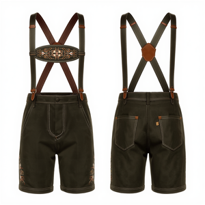 Pantalones Cortos Bávaros de Gamuza Verde Oliva Oscuro Personalizados, Pantalones Cortos de Cuero Tradicionales Bordados para Oktoberfest, Fabricante OEM - Product Image 4