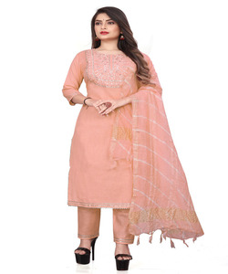 Womens Party Wear - Heavy Silk Georgette Dress with Chinon Embroidery - Product Image 6