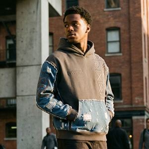 Sudadera con Capucha de Algodón con Forro Polar para Hombre, Estilo Patchwork, Bordado, Corte Holgado, Invierno, Fabricante, Venta al por Mayor, Personalizado, OEM - Product Image 4